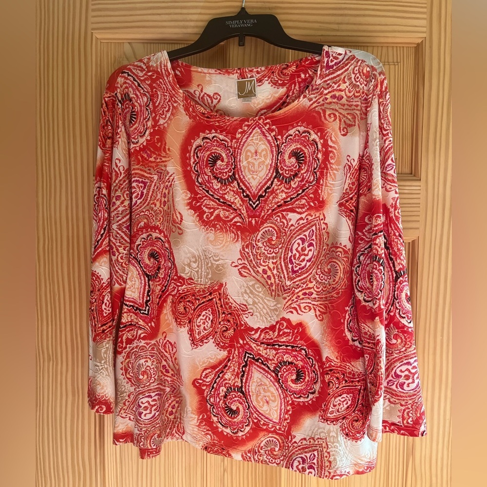 JM Collection Pink and‎ Red Paisley Long Sleeve Blouse Size P/XL